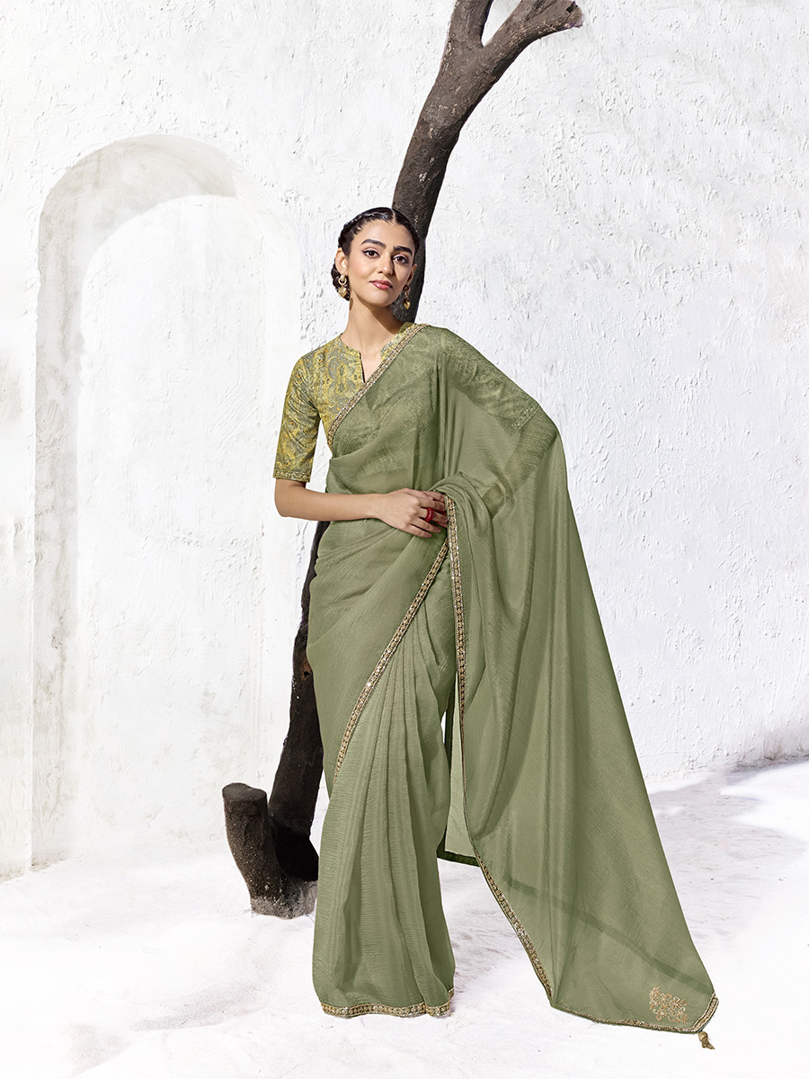 Green Premium Luxe Silk Organza Embroidery Sequins Wedding Reception Party Festival Casual Heavy Border Sarees