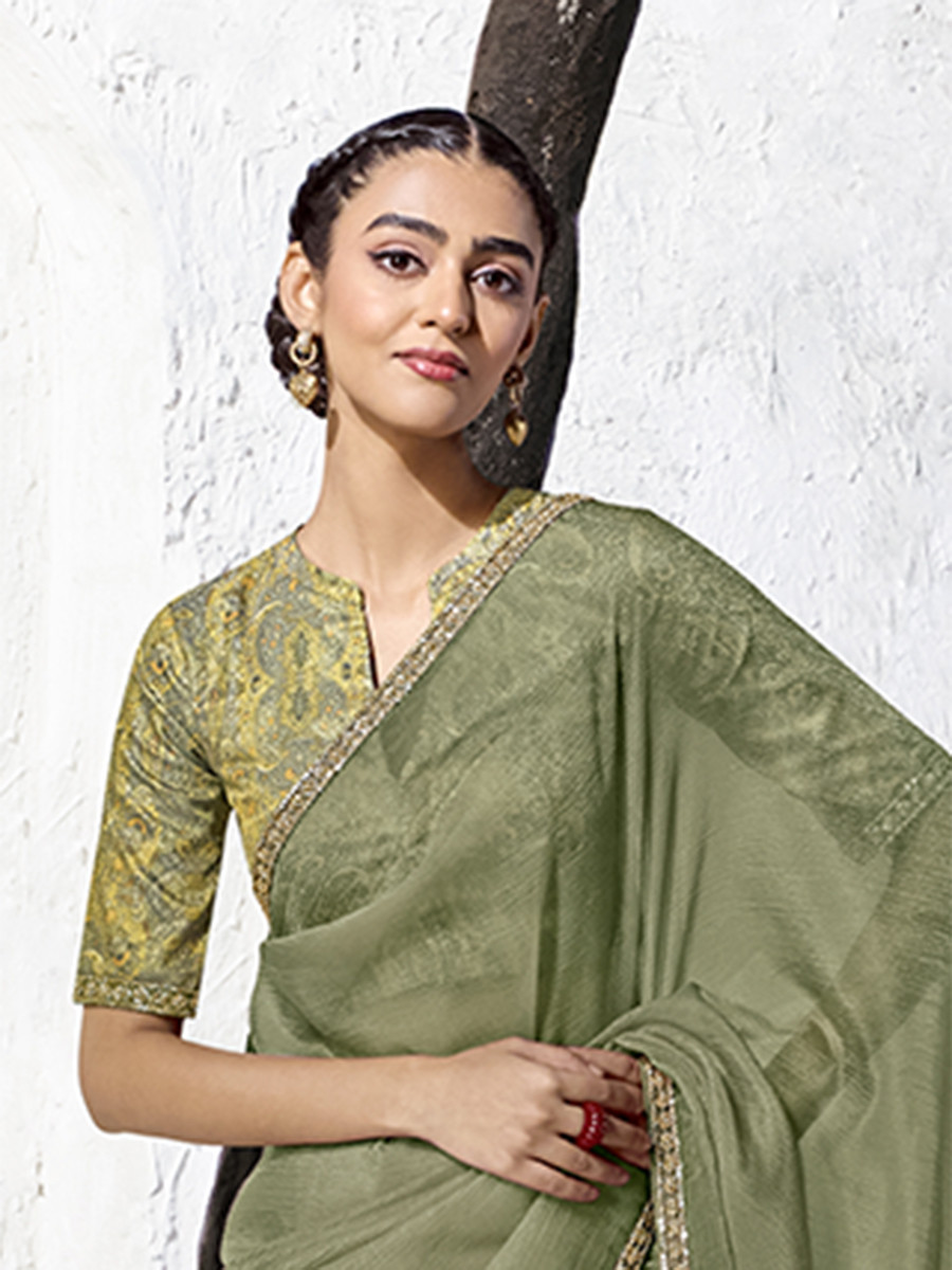 Green Premium Luxe Silk Organza Embroidery Sequins Wedding Reception Party Festival Casual Heavy Border Sarees