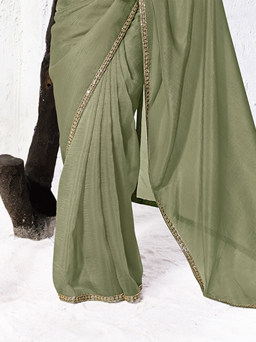 Green Premium Luxe Silk Organza Embroidery Sequins Wedding Reception Party Festival Casual Heavy Border Sarees