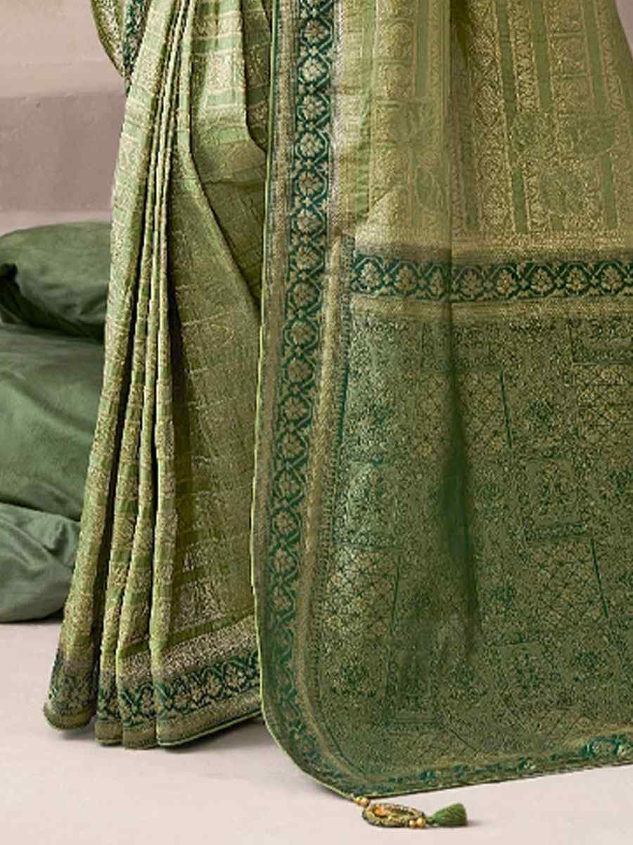 Green Premium Pure Crepe Zari Handwoven Embroidery Bridal Reception Festival Wedding Fancy Heavy Border Sarees