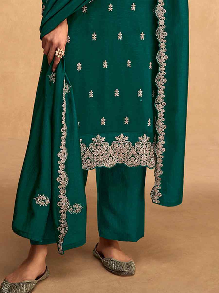 Green Premium Silk Embroidered Casual Festival Pant Salwar Kameez