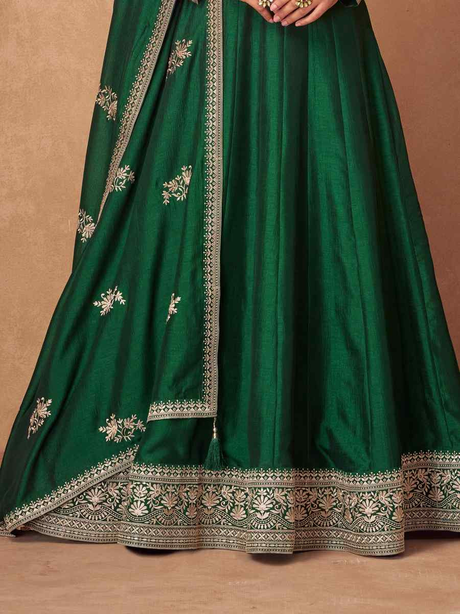 Green Premium Silk Embroidered Festival Casual Gown