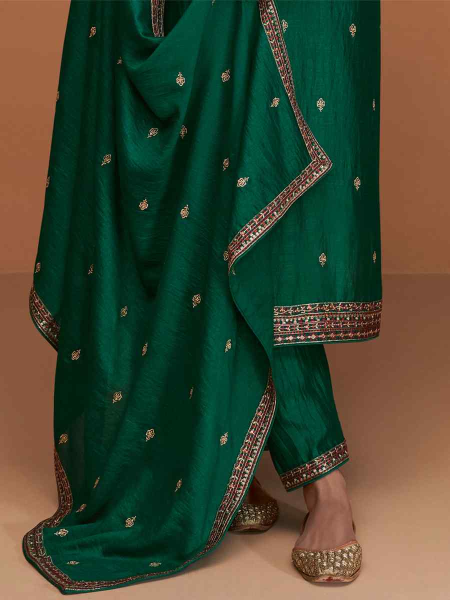 Green Premium Silk Embroidered Festival Casual Pant Salwar Kameez
