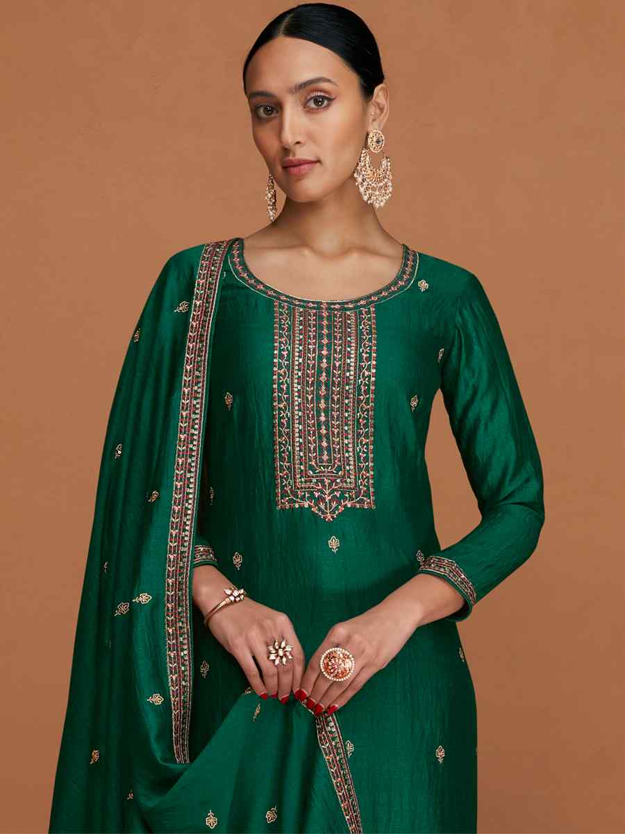 Green Premium Silk Embroidered Festival Casual Pant Salwar Kameez