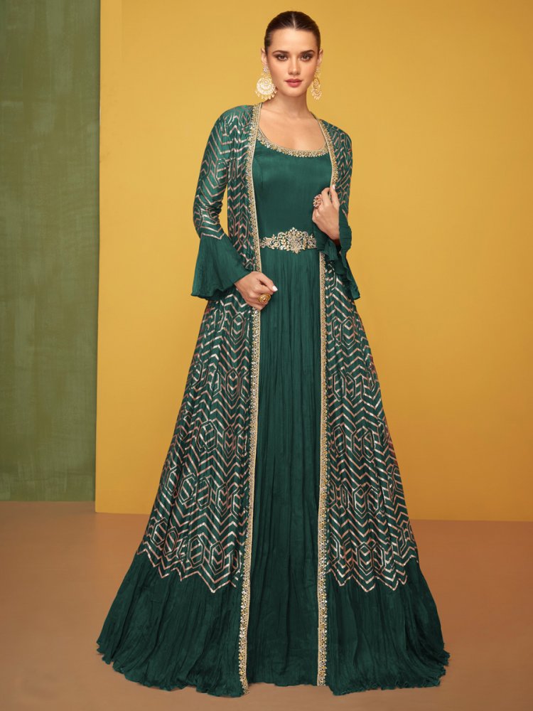 Green Premium Silk Embroidered Festival Wedding Anarkali Salwar Kameez