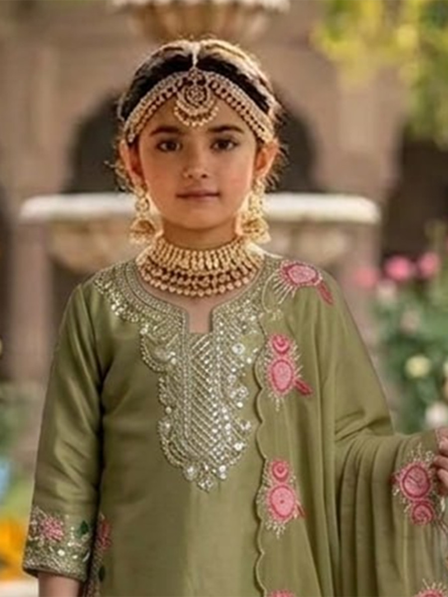 Green Premium Silk Embroidered Sequins Ethnic Casual Festival Party Wedding Salwars Girls Wear