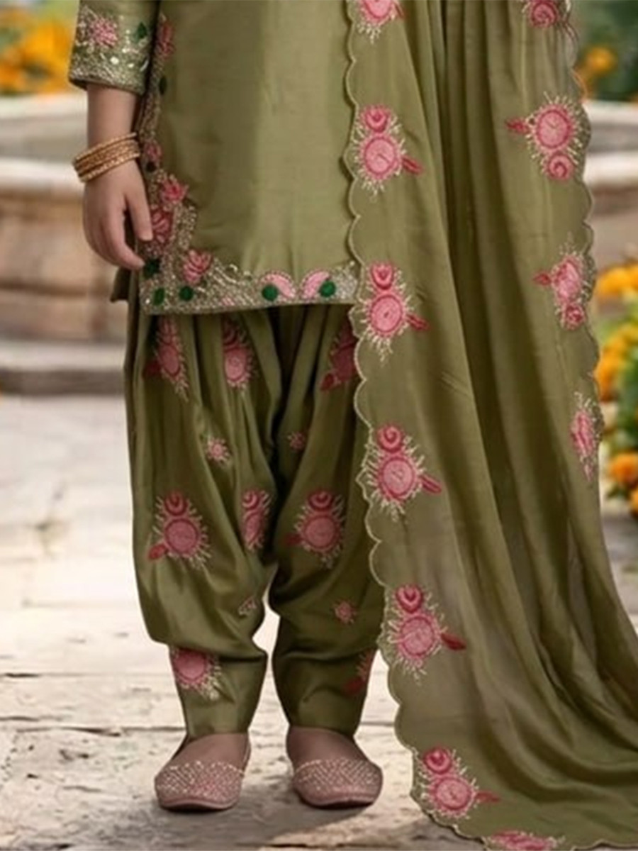 Green Premium Silk Embroidered Sequins Ethnic Casual Festival Party Wedding Salwars Girls Wear