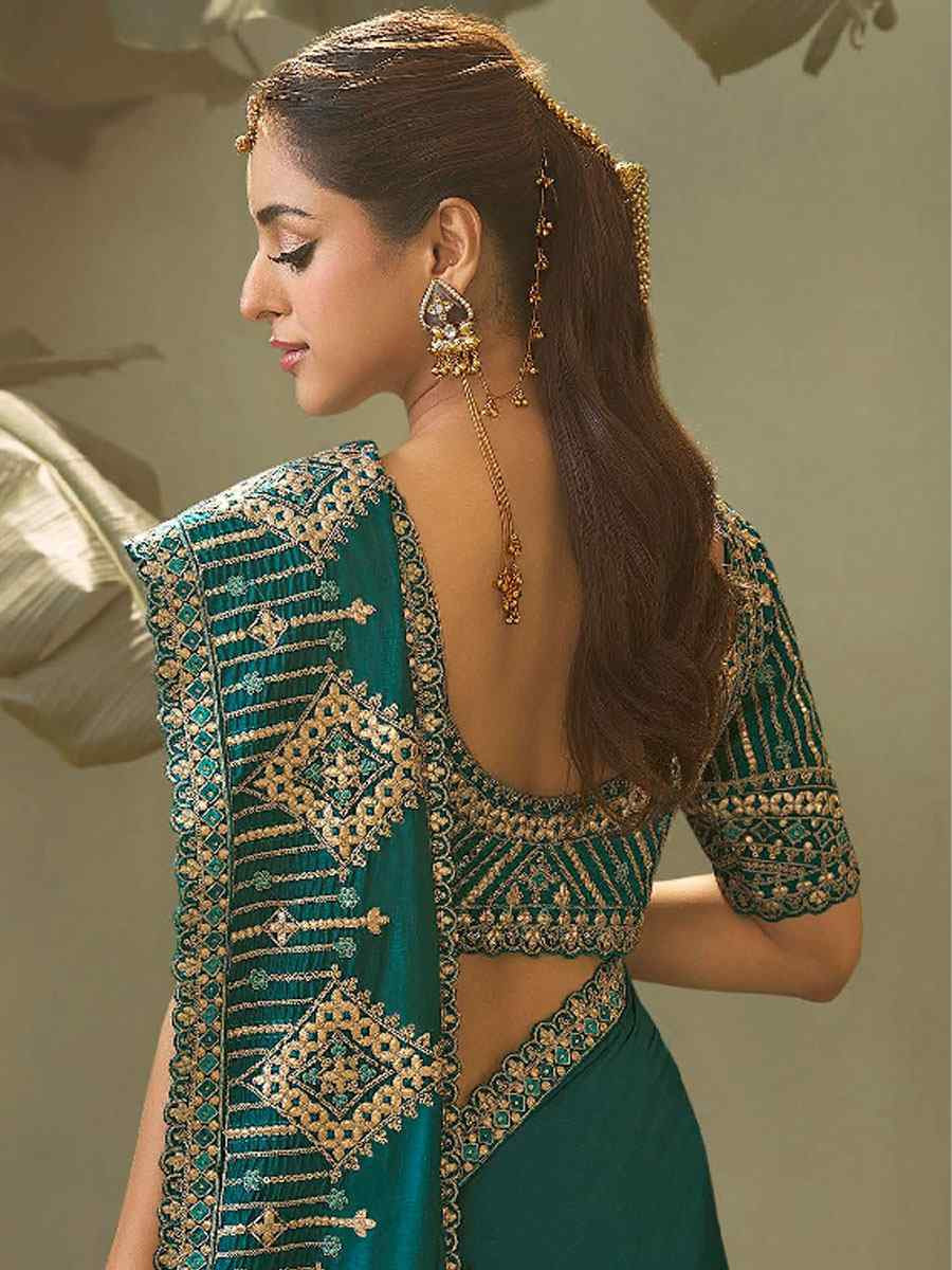Green Premium Silk Embroidery Festival Wedding Fancy Classic Heavy Border Saree
