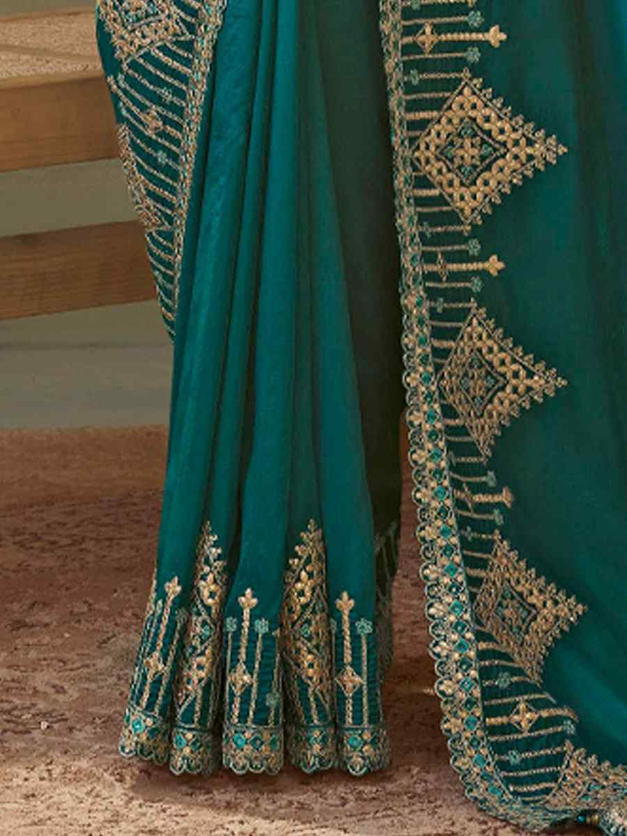 Green Premium Silk Embroidery Festival Wedding Fancy Classic Heavy Border Saree
