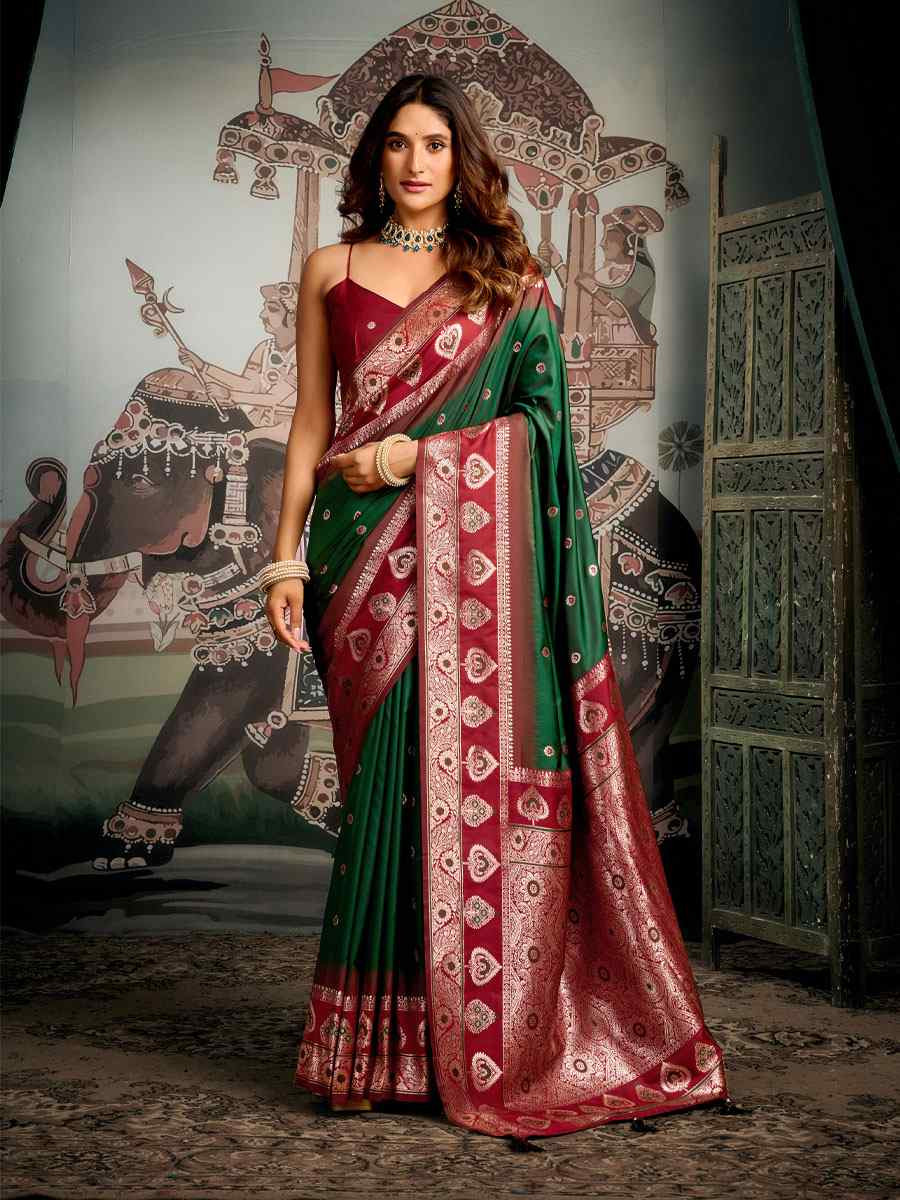 Green Premium Soft Silk Handwoven Traditional Casual Reception Festival Wedding Fancy Heavy Border Saree