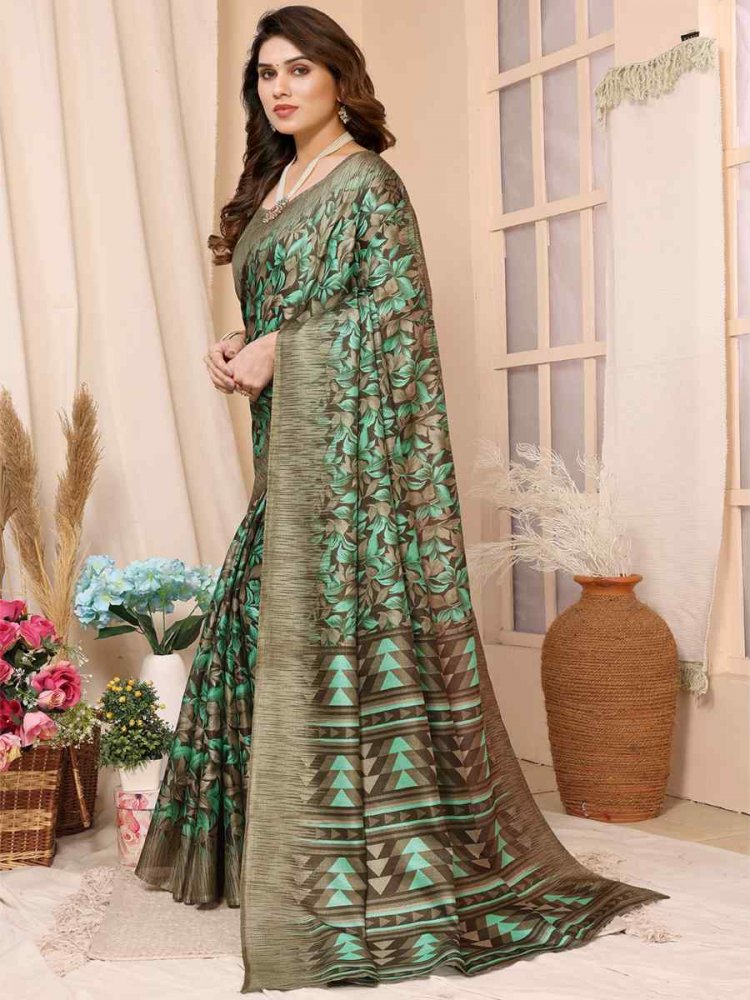 Green Premiume Printed Casual Festival Contemporary Saree