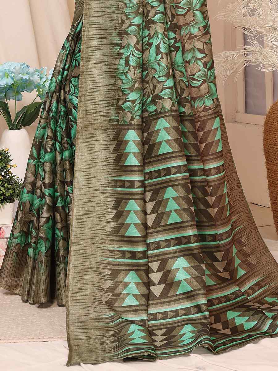 Green Premiume Printed Casual Festival Contemporary Saree