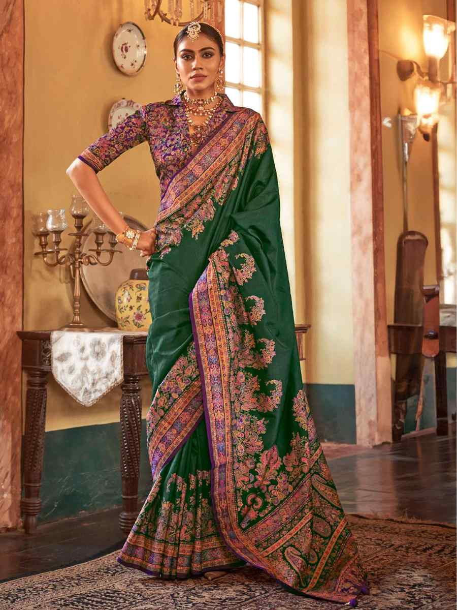 Green Printed Festival Wedding Fancy Heavy Border Saree