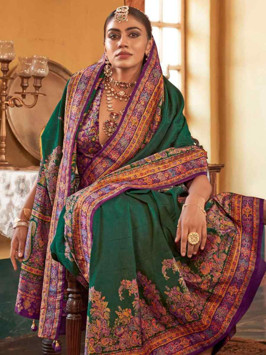 Green Printed Festival Wedding Fancy Heavy Border Saree