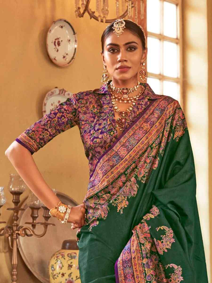 Green Printed Festival Wedding Fancy Heavy Border Saree