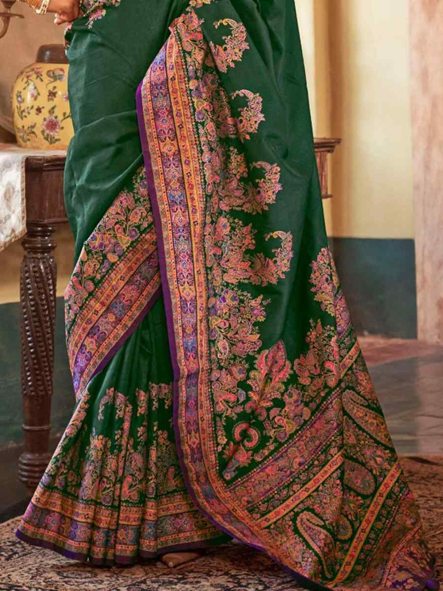 Green Printed Festival Wedding Fancy Heavy Border Saree