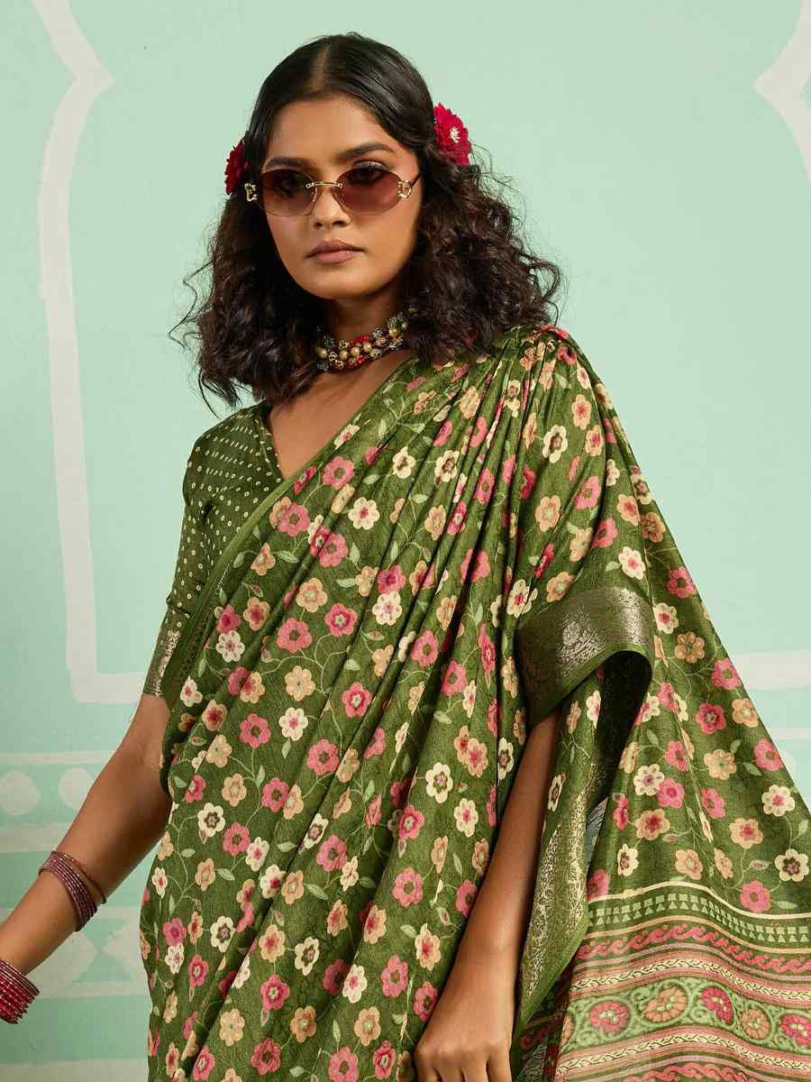 Green Printed Handwoven Traditional Bridal Reception Festival Wedding Fancy Classic Style Sarees