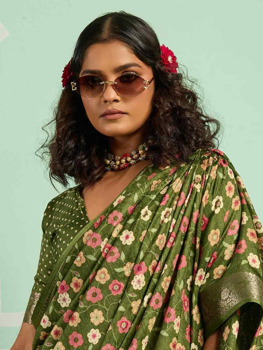 Green Printed Handwoven Traditional Bridal Reception Festival Wedding Fancy Classic Style Sarees