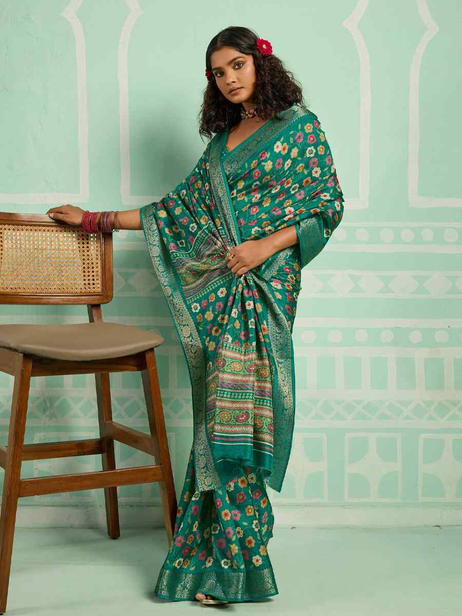 Green Printed Handwoven Traditional Bridal Reception Festival Wedding Fancy Classic Style Sarees