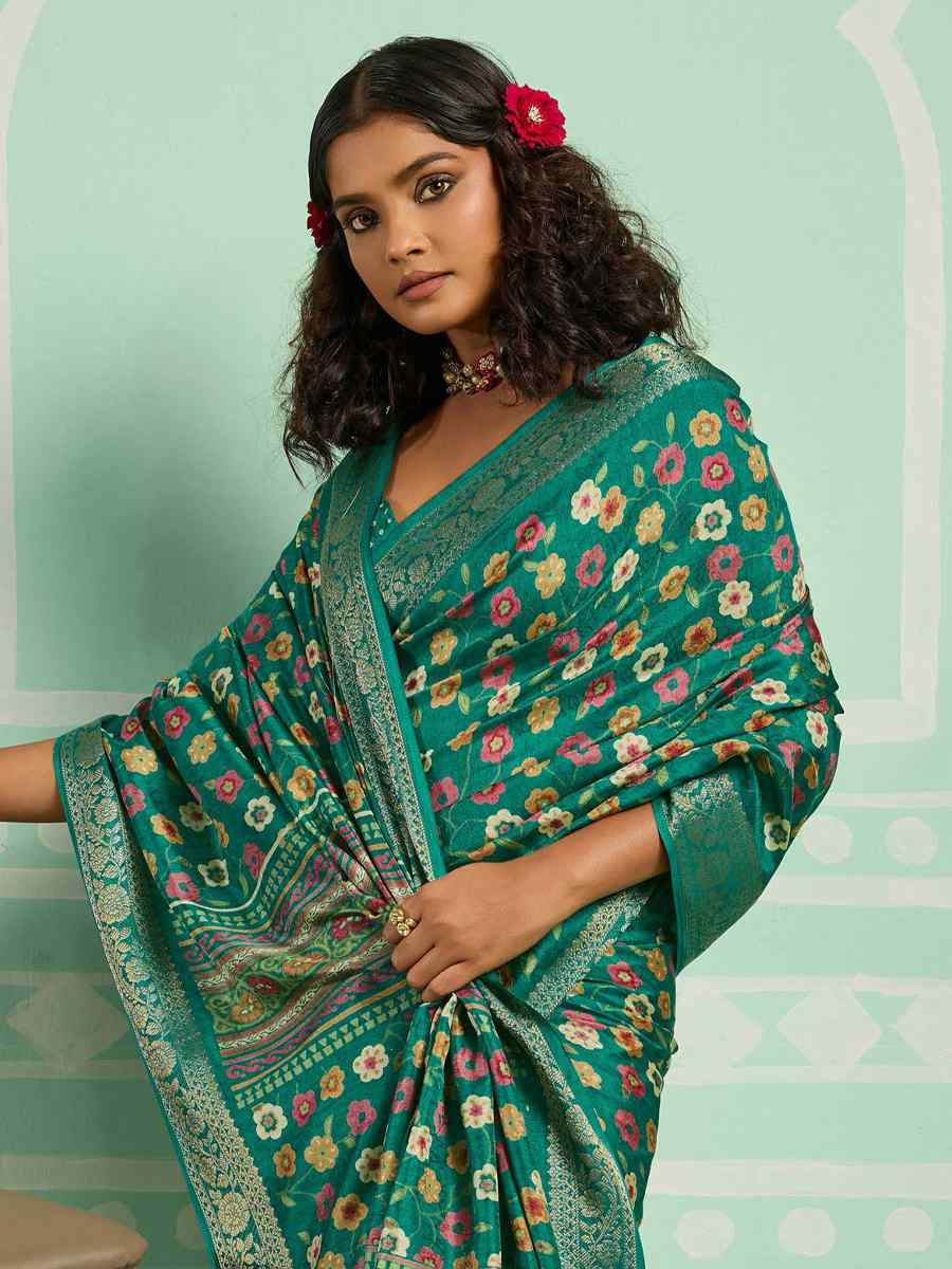 Green Printed Handwoven Traditional Bridal Reception Festival Wedding Fancy Classic Style Sarees