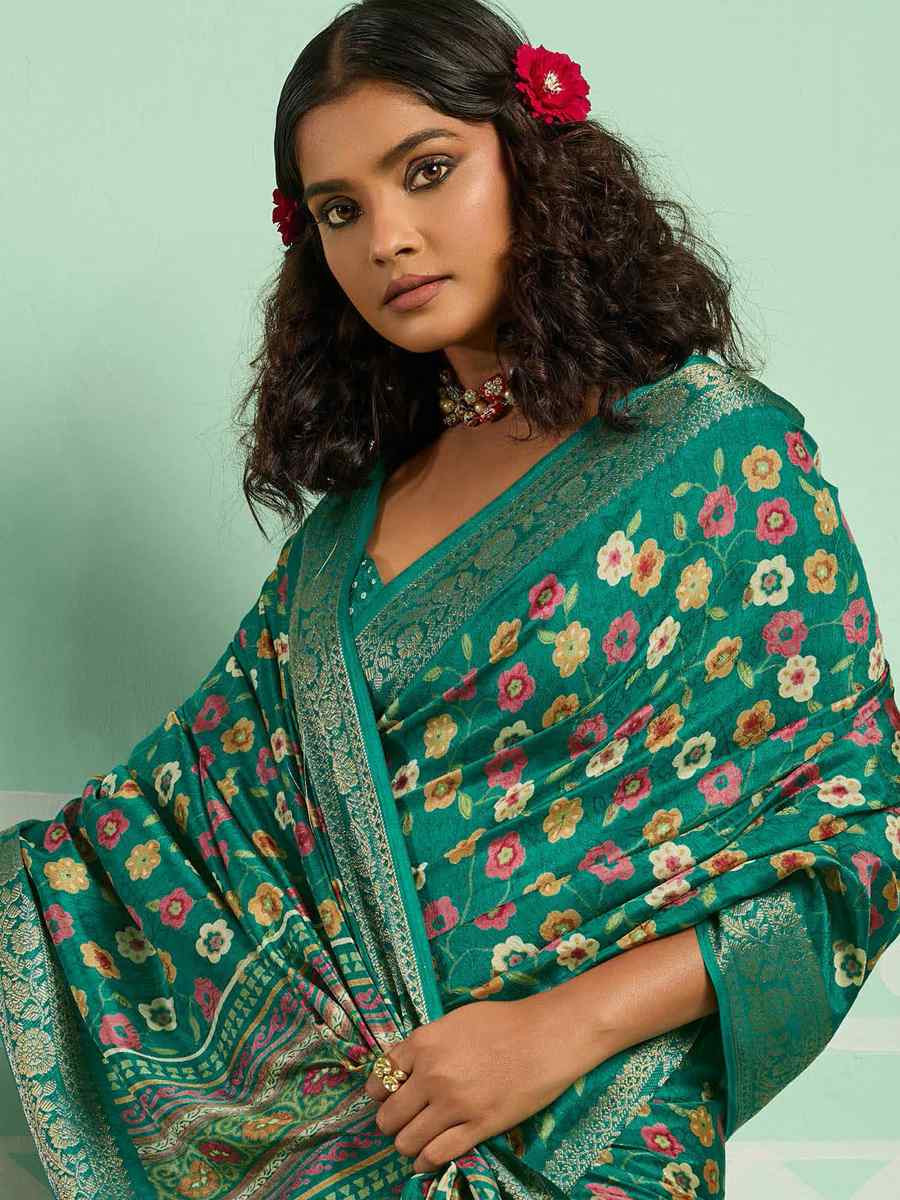 Green Printed Handwoven Traditional Bridal Reception Festival Wedding Fancy Classic Style Sarees