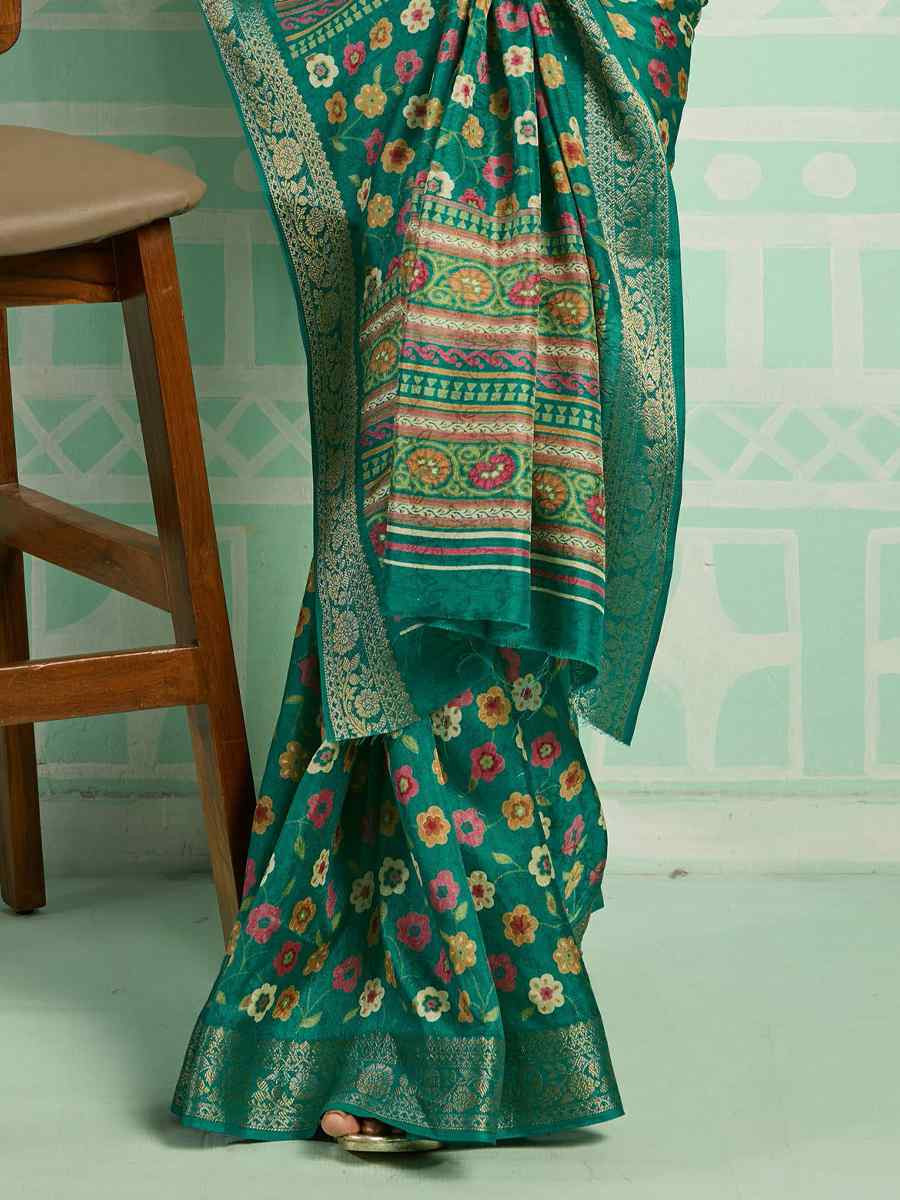 Green Printed Handwoven Traditional Bridal Reception Festival Wedding Fancy Classic Style Sarees