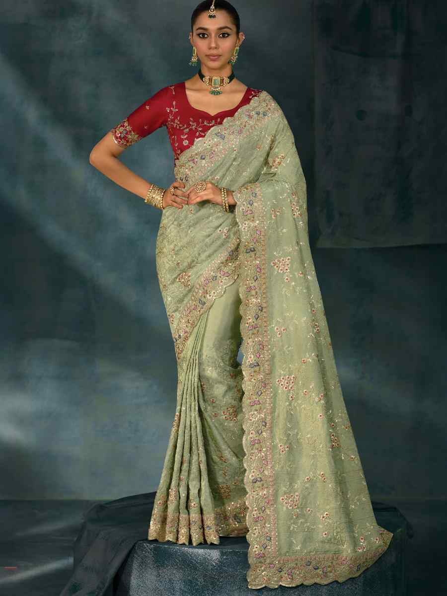 Green Pure Banarasi Jari Embroidery Bridal Reception Festival Wedding Fancy Heavy Border Saree