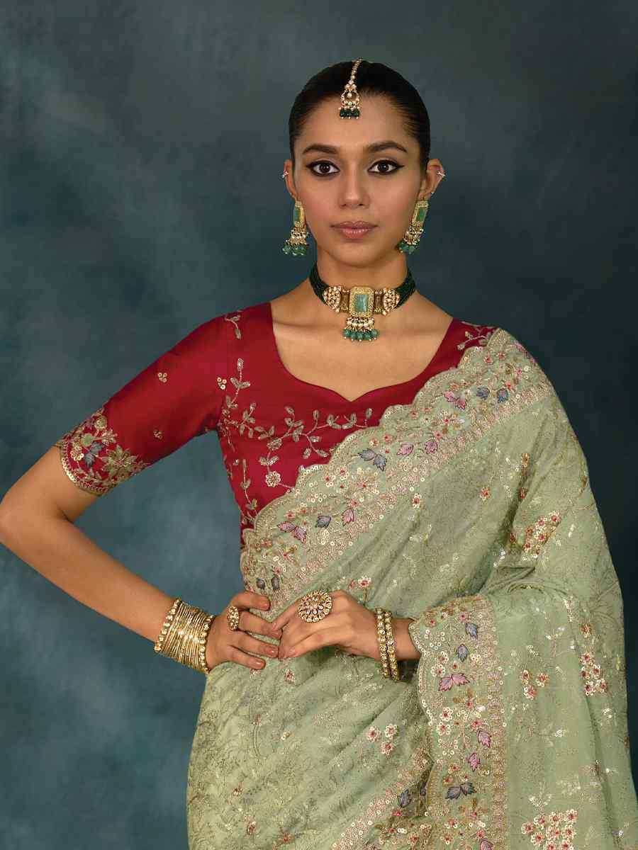 Green Pure Banarasi Jari Embroidery Bridal Reception Festival Wedding Fancy Heavy Border Saree