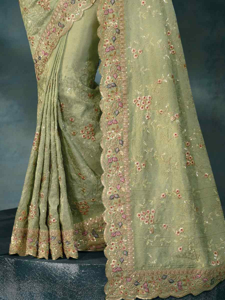 Green Pure Banarasi Jari Embroidery Bridal Reception Festival Wedding Fancy Heavy Border Saree