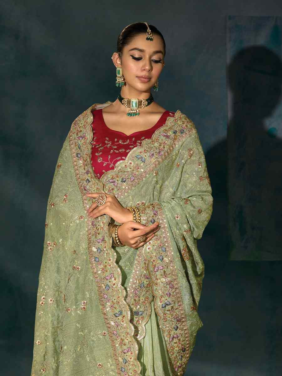 Green Pure Banarasi Jari Embroidery Bridal Reception Festival Wedding Fancy Heavy Border Saree