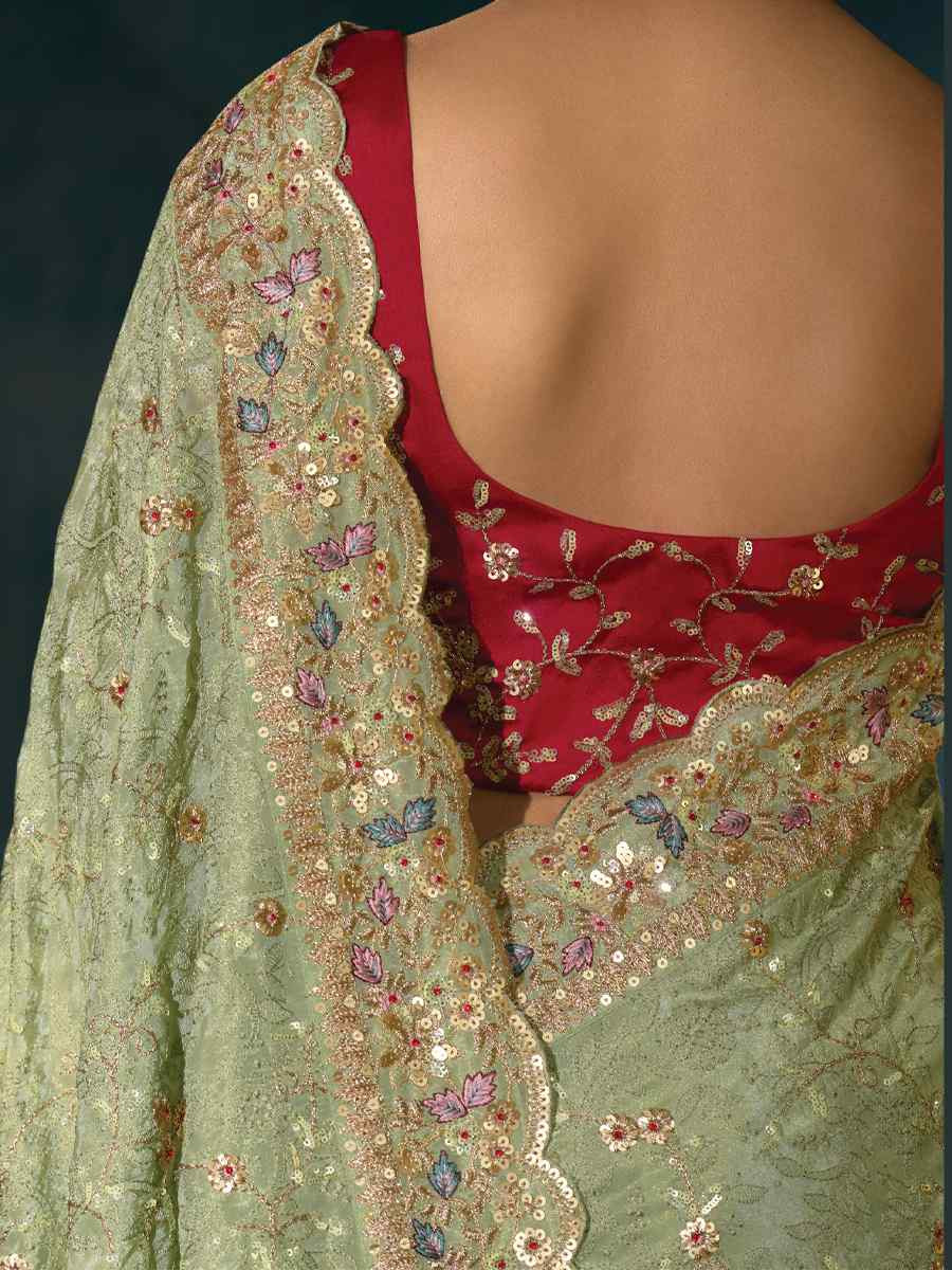 Green Pure Banarasi Jari Embroidery Bridal Reception Festival Wedding Fancy Heavy Border Saree