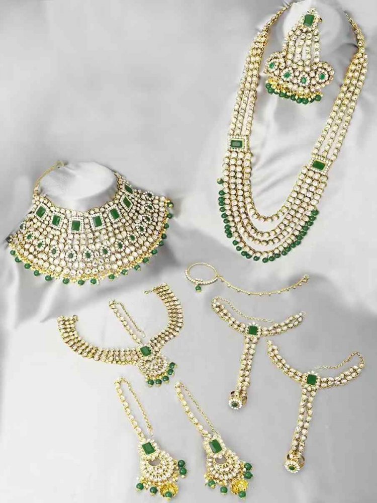 Green Pure Brass Festival Wear Kundan Bridal Sets