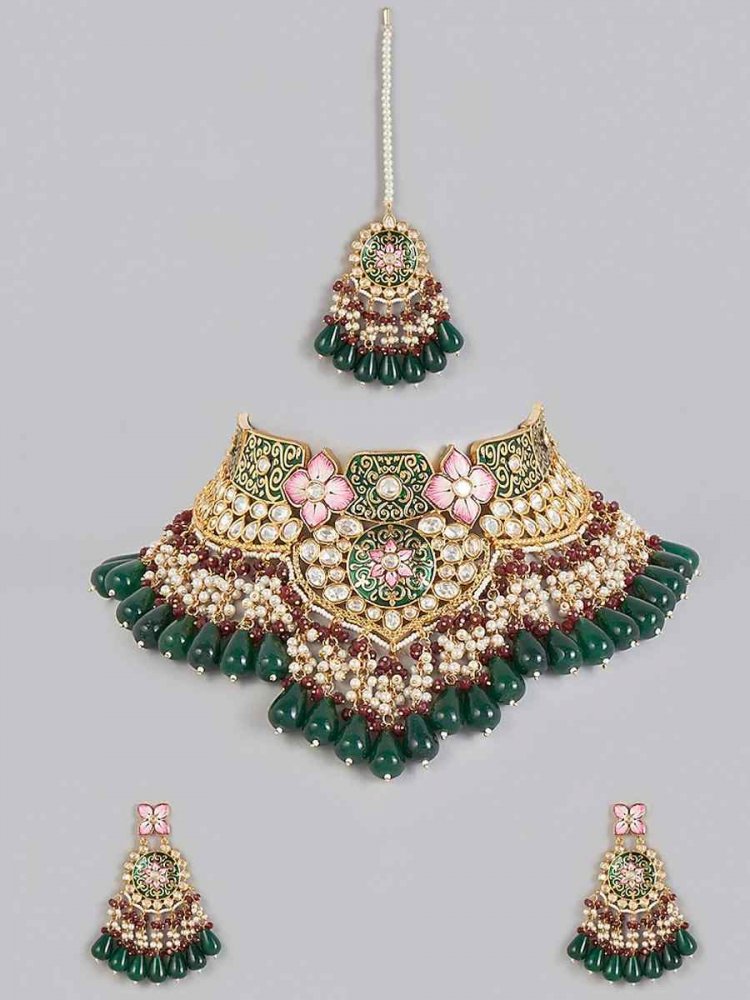 Green Pure Brass Festival Wear Kundan Bridal Sets