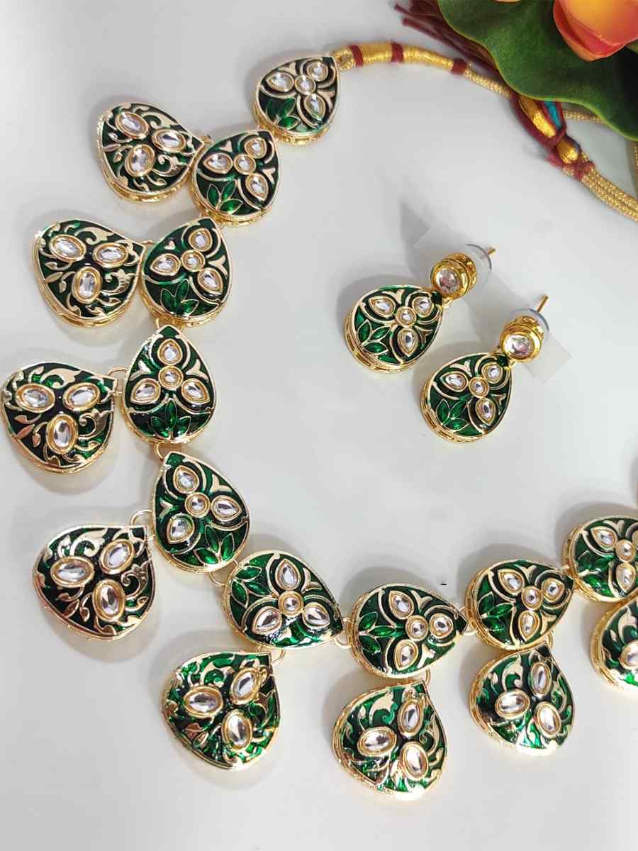 Green Pure Brass Festival Wear Kundan Necklace
