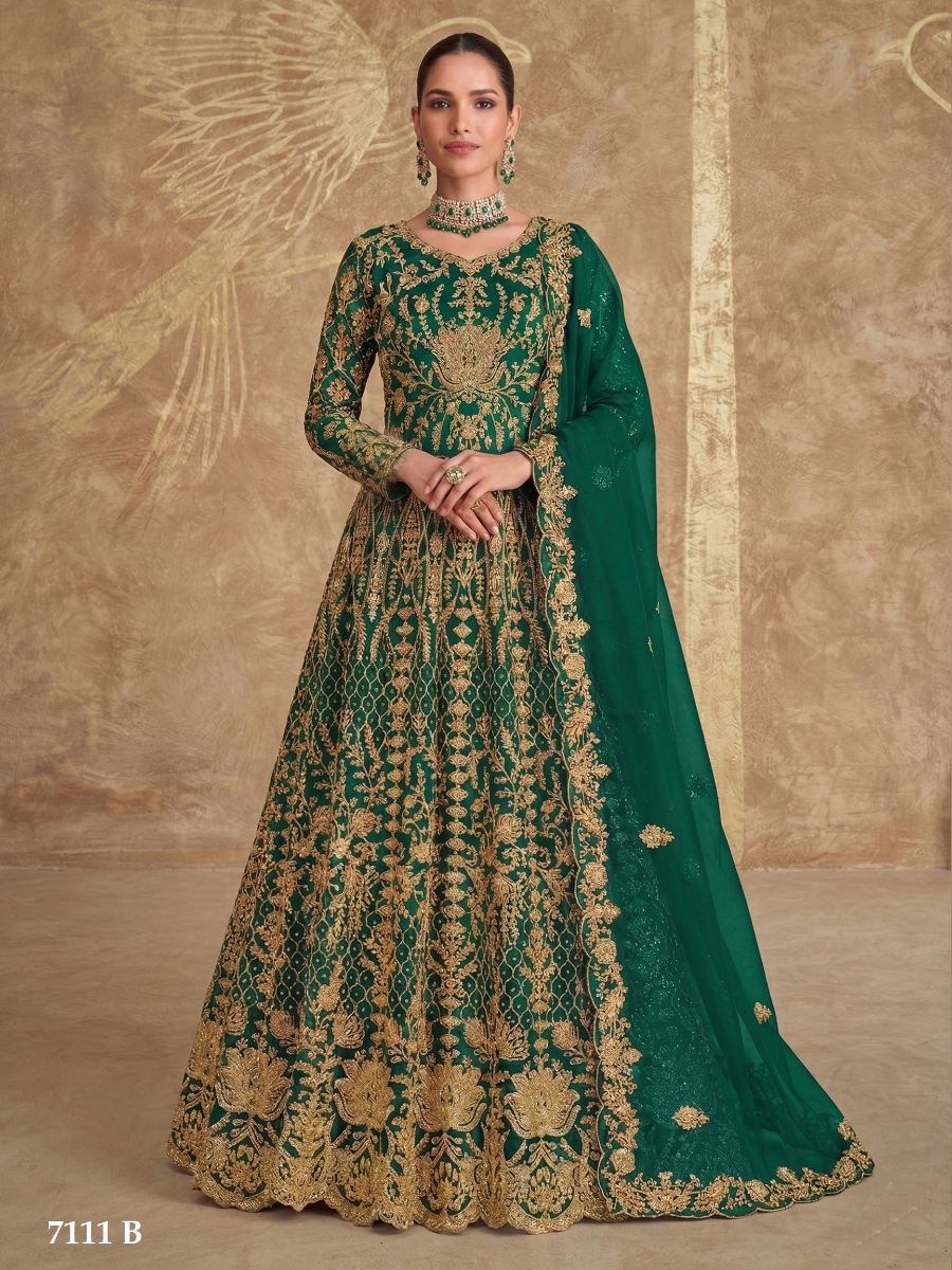 Green Pure Butterfly Net Embroidery Zari Sequins Wedding Party Festival Engagement Lawn Salwar Kameez
