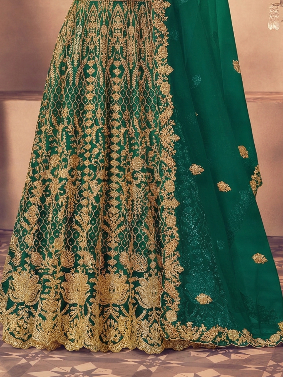 Green Pure Butterfly Net Embroidery Zari Sequins Wedding Party Festival Engagement Lawn Salwar Kameez