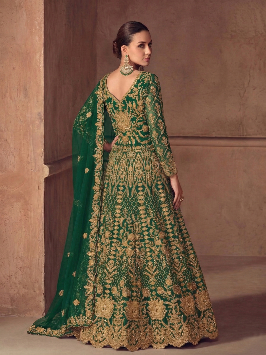 Green Pure Butterfly Net Embroidery Zari Sequins Wedding Party Festival Engagement Lawn Salwar Kameez