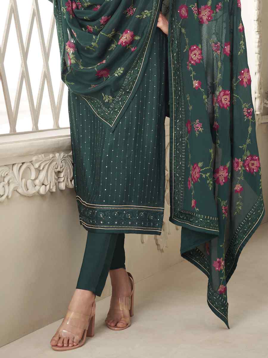 Green Pure Chinon Handwoven Casual Festival Pant Salwar Kameez