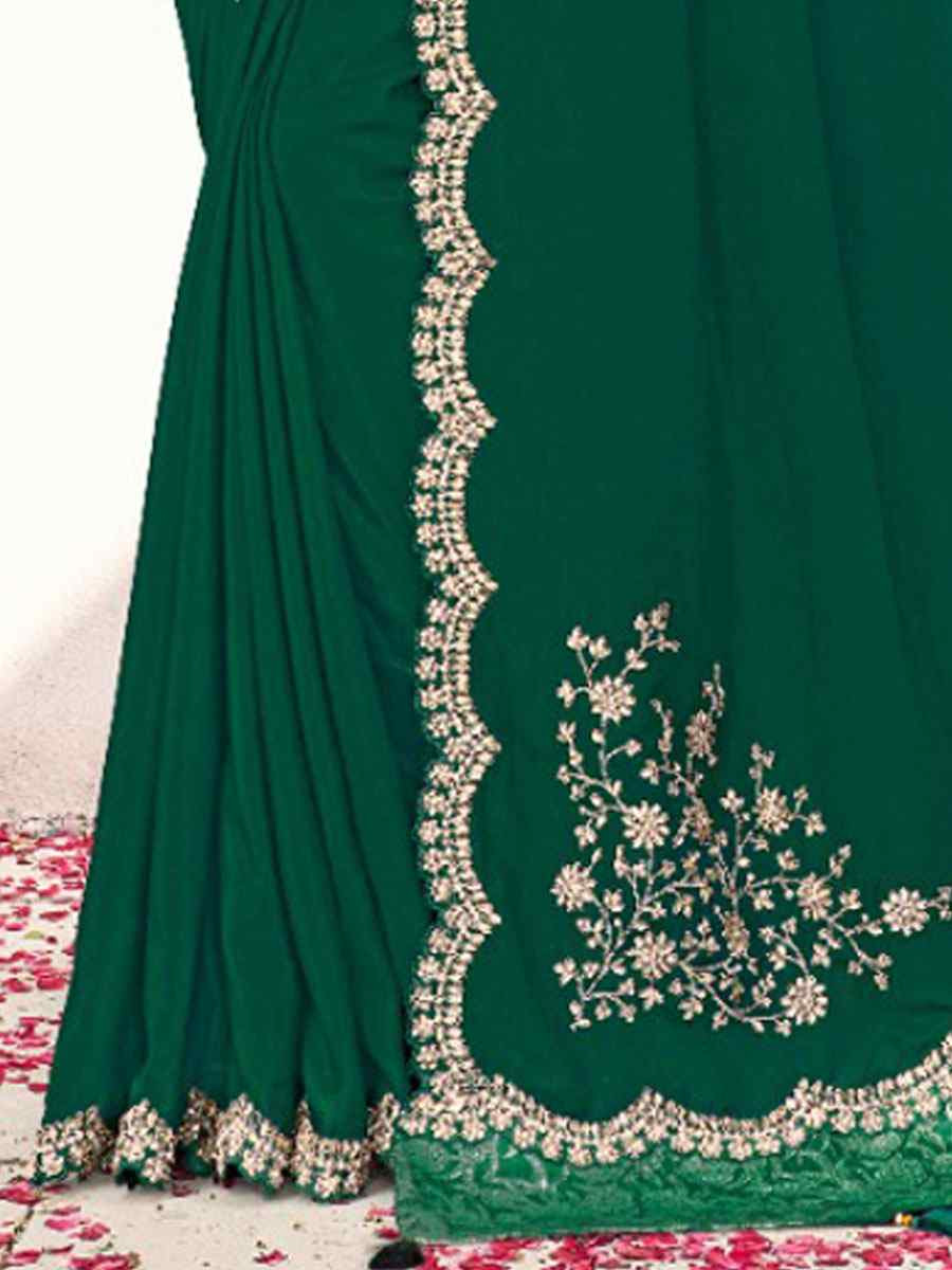 Green Pure Crepe Silk Embroidery Festival Wedding Fancy Classic Heavy Border Saree