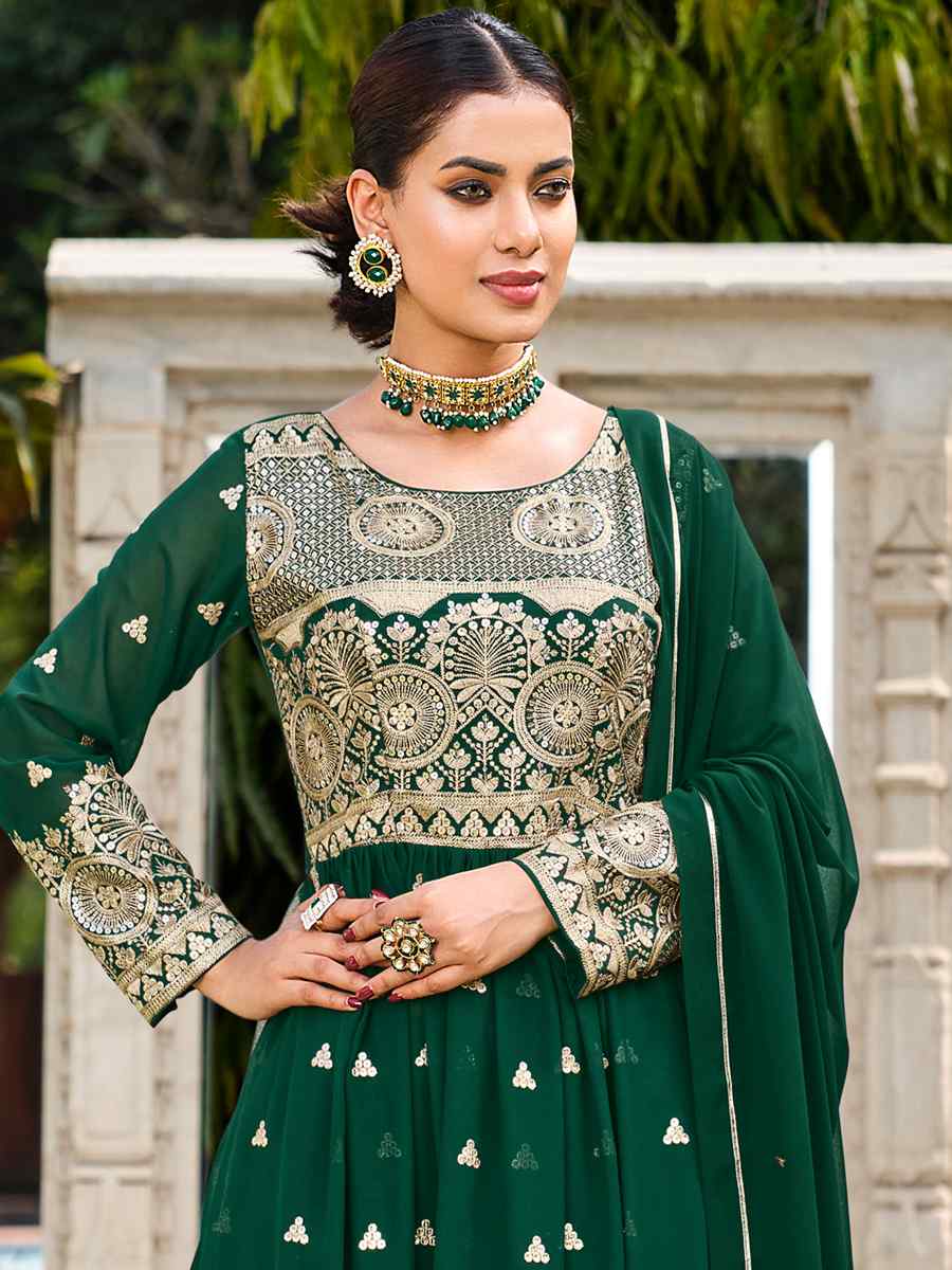 Green Pure Faux Georgette Embroidered Festival Wedding Ready Palazzo Pant Salwar Kameez