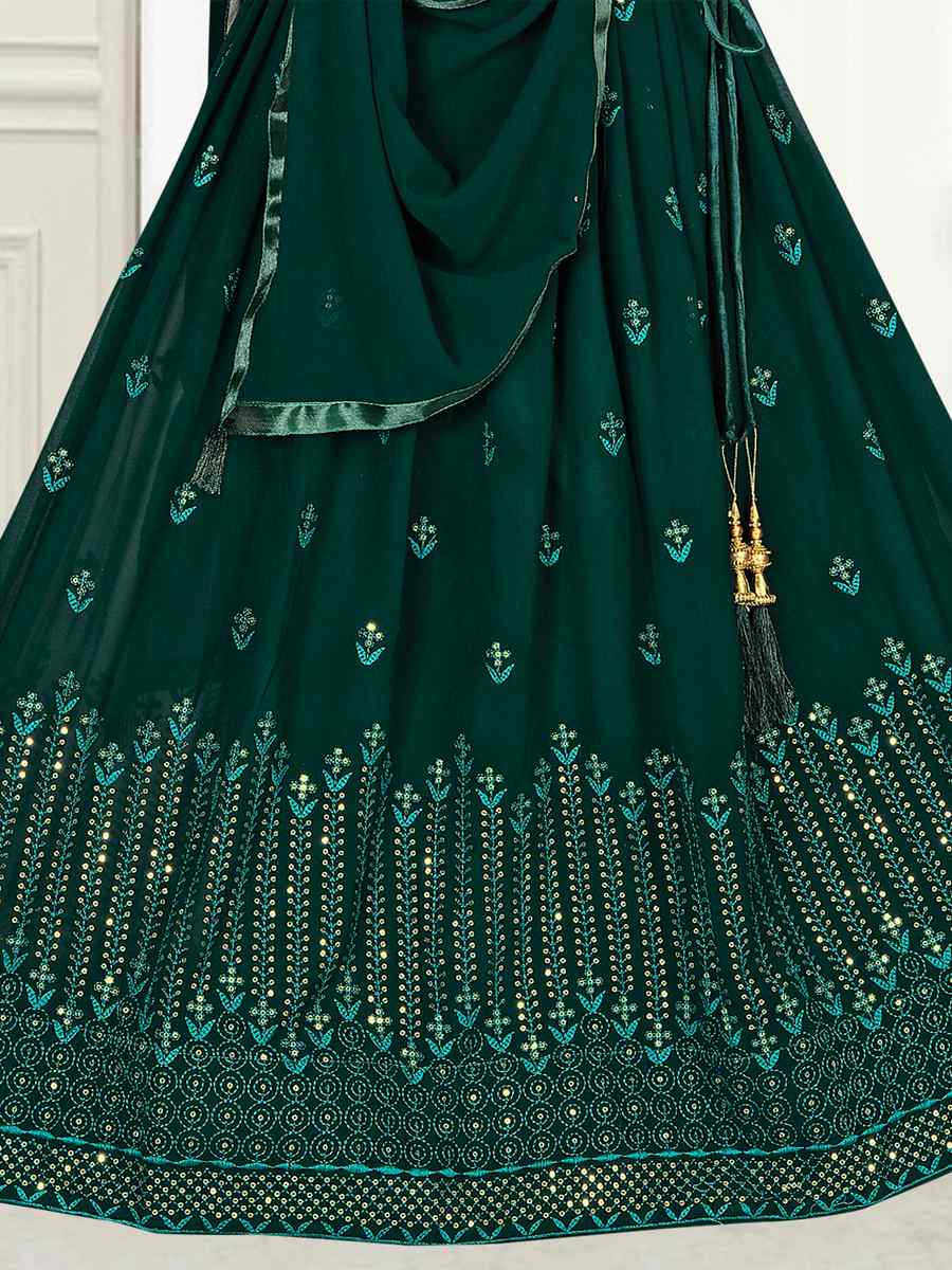Green Pure Georgette Embroidered Wedding Festival Lehengas Girls Wear
