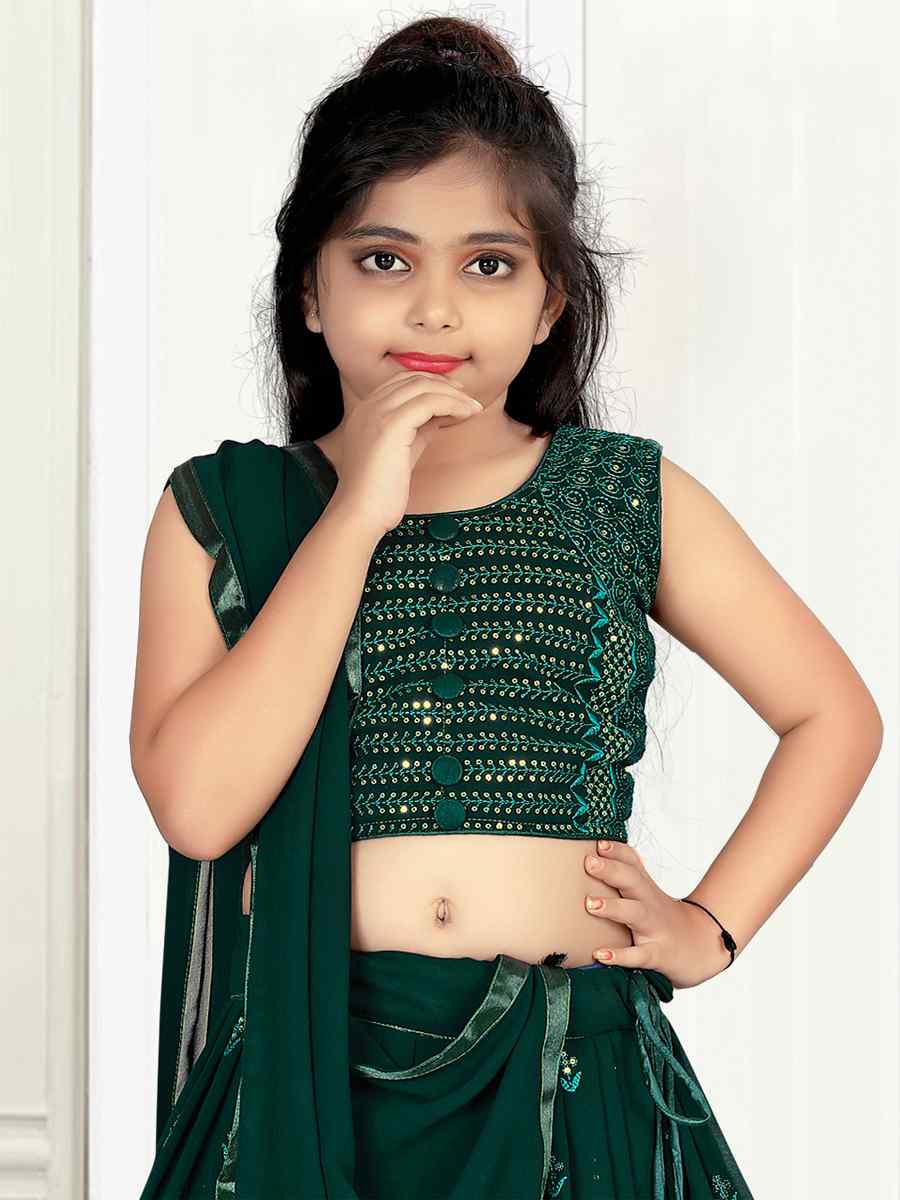 Green Pure Georgette Embroidered Wedding Festival Lehengas Girls Wear