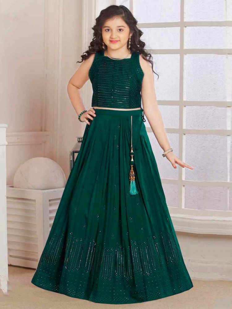 Green Pure Georgette Sequins Wedding Festival Lehengas Girls Wear