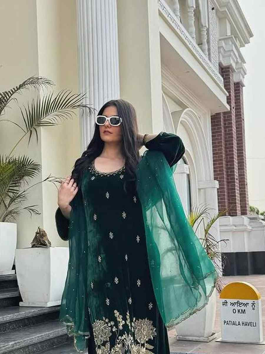 Green Pure Heavy Viscose Velvet Embroidery Party Wedding Festival Casual Ready Pant Salwar Kameez