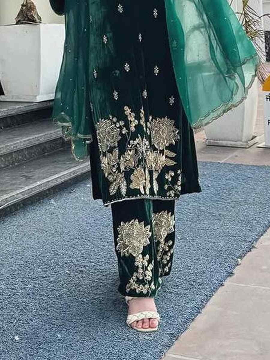 Green Pure Heavy Viscose Velvet Embroidery Party Wedding Festival Casual Ready Pant Salwar Kameez