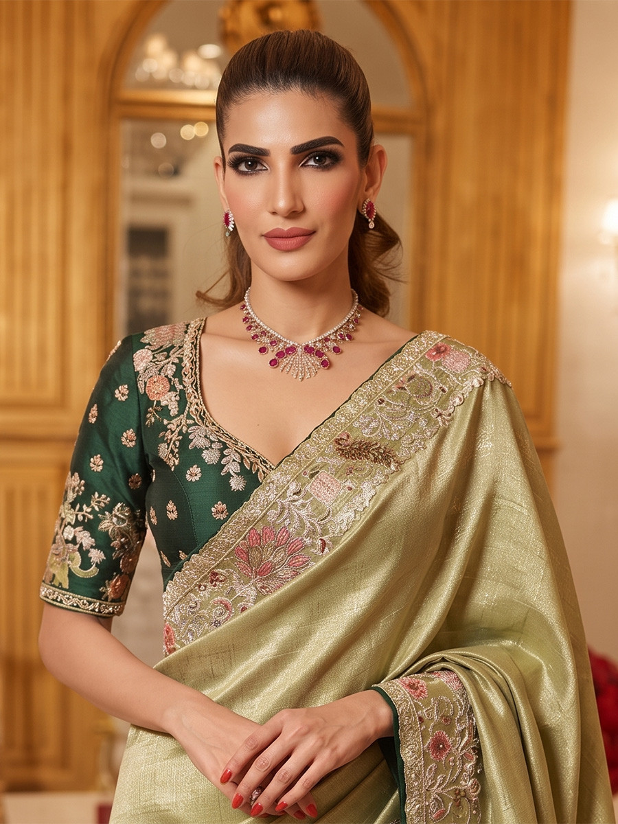 Green Pure Kanjivarm Silk Embroidery Wedding Reception Party Festival Casual Heavy Border Sarees