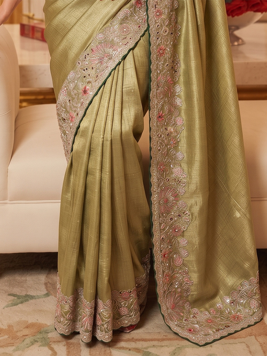 Green Pure Kanjivarm Silk Embroidery Wedding Reception Party Festival Casual Heavy Border Sarees