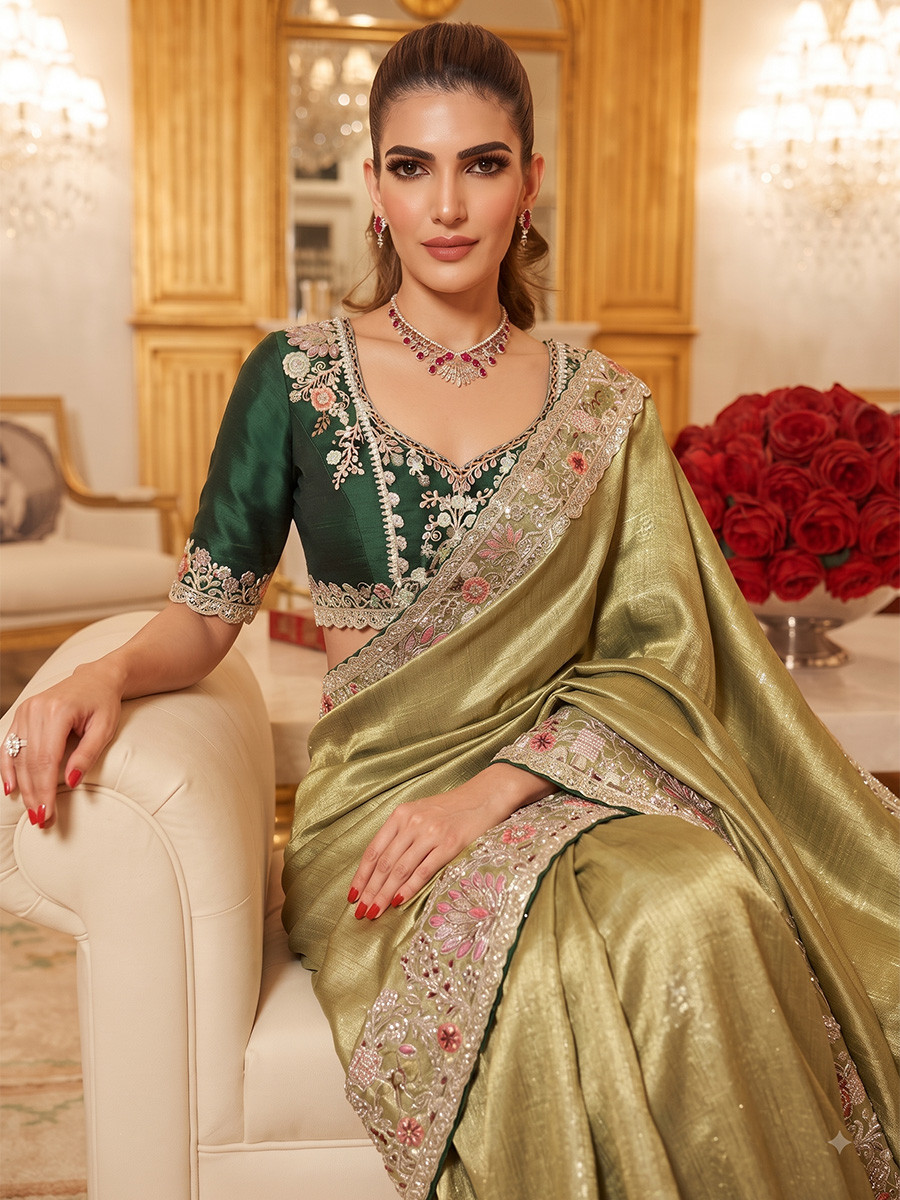 Green Pure Kanjivarm Silk Embroidery Wedding Reception Party Festival Casual Heavy Border Sarees