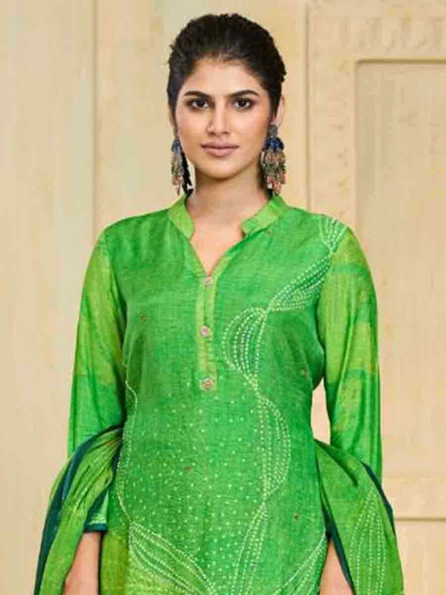 Green Pure Maslin Printed Festival Casual Ready Pant Salwar Kameez