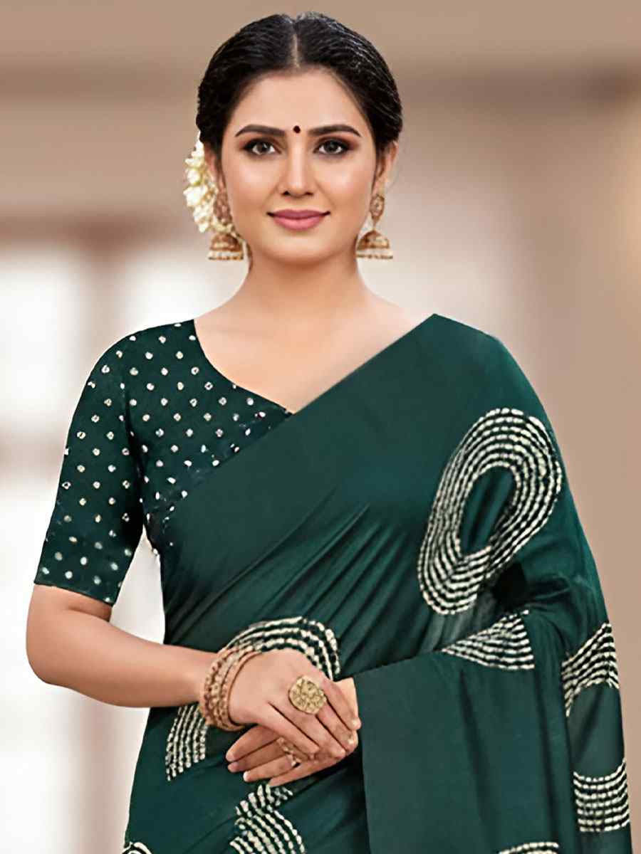 Green Pure Mul Cotton Bhandej Printed Traditional Bridal Reception Festival Wedding Fancy Heavy Border Saree